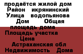 продаётся жилой дом › Район ­ икрянинский › Улица ­ водопьянова › Дом ­ 9 › Общая площадь дома ­ 54 › Площадь участка ­ 760 › Цена ­ 450 000 - Астраханская обл. Недвижимость » Дома, коттеджи, дачи продажа   